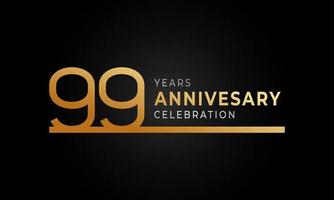 99 Year Anniversary Celebration Logotype with Single Line Golden and Silver Color for Celebration Event, Wedding, Greeting card, and Invitation Isolated on Black Background vector