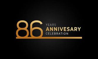 86 Year Anniversary Celebration Logotype with Single Line Golden and Silver Color for Celebration Event, Wedding, Greeting card, and Invitation Isolated on Black Background vector