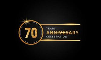 70 Year Anniversary Celebration Golden and Silver Color with Circle Ring for Celebration Event, Wedding, Greeting card, and Invitation Isolated on Black Background vector