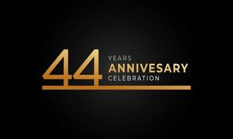 Logotipo de celebración de aniversario de 44 años con color dorado y plateado de una sola línea para evento de celebración, boda, tarjeta de saludo e invitación aislado en fondo negro vector
