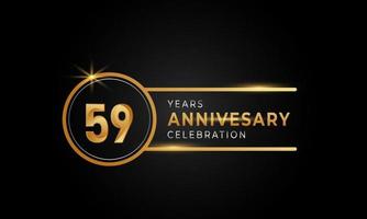 Celebración del aniversario de 59 años color dorado y plateado con anillo circular para evento de celebración, boda, tarjeta de felicitación e invitación aislada en fondo negro vector