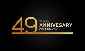 Logotipo de celebración de aniversario de 49 años con una sola línea de color dorado y plateado para eventos de celebración, bodas, tarjetas de felicitación e invitaciones aisladas en fondo negro vector