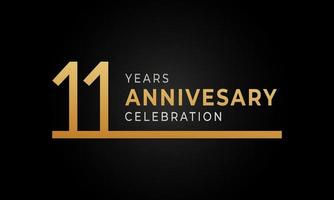 11 Year Anniversary Celebration Logotype with Single Line Golden and Silver Color for Celebration Event, Wedding, Greeting card, and Invitation Isolated on Black Background vector