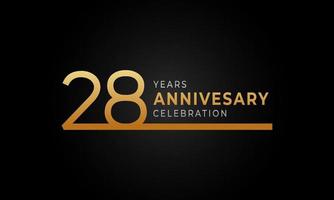 28 Year Anniversary Celebration Logotype with Single Line Golden and Silver Color for Celebration Event, Wedding, Greeting card, and Invitation Isolated on Black Background vector