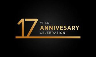 Logotipo de celebración de aniversario de 17 años con color dorado y plateado de una sola línea para evento de celebración, boda, tarjeta de felicitación e invitación aislado en fondo negro vector