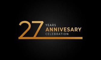 27 Year Anniversary Celebration Logotype with Single Line Golden and Silver Color for Celebration Event, Wedding, Greeting card, and Invitation Isolated on Black Background vector