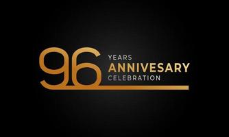 96 Year Anniversary Celebration Logotype with Single Line Golden and Silver Color for Celebration Event, Wedding, Greeting card, and Invitation Isolated on Black Background vector