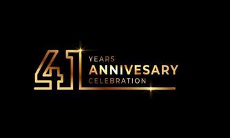 41 Year Anniversary Celebration Logotype with Golden Colored Font Numbers Made of One Connected Line for Celebration Event, Wedding, Greeting card, and Invitation Isolated on Dark Background vector