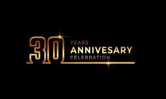 30 Year Anniversary Celebration Logotype with Golden Colored Font Numbers Made of One Connected Line for Celebration Event, Wedding, Greeting card, and Invitation Isolated on Dark Background vector