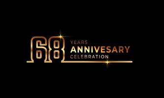 68 Year Anniversary Celebration Logotype with Golden Colored Font Numbers Made of One Connected Line for Celebration Event, Wedding, Greeting card, and Invitation Isolated on Dark Background vector