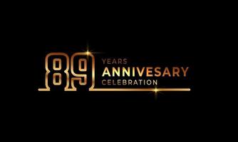 89 Year Anniversary Celebration Logotype with Golden Colored Font Numbers Made of One Connected Line for Celebration Event, Wedding, Greeting card, and Invitation Isolated on Dark Background vector