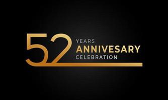 52 Year Anniversary Celebration Logotype with Single Line Golden and Silver Color for Celebration Event, Wedding, Greeting card, and Invitation Isolated on Black Background vector