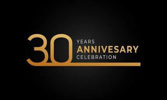 30 Year Anniversary Celebration Logotype with Single Line Golden and Silver Color for Celebration Event, Wedding, Greeting card, and Invitation Isolated on Black Background vector