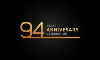 94 Year Anniversary Celebration Logotype with Single Line Golden and Silver Color for Celebration Event, Wedding, Greeting card, and Invitation Isolated on Black Background vector