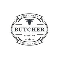Vintage Retro Butcher shop Vector Illustration Good for Farm or Restaurant Badges with Animals and Meat Silhouettes Typography Emblems Logo Design