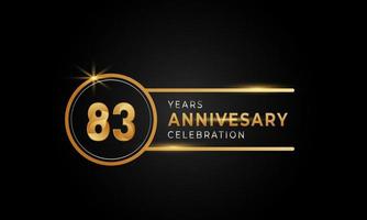 Celebración del aniversario de 83 años color dorado y plateado con anillo circular para evento de celebración, boda, tarjeta de felicitación e invitación aislada en fondo negro vector