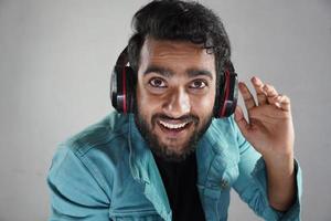 a man in video call wearing headphones photo