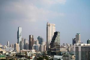 Bangkok city with famous buildings in crowded downtown photo