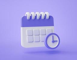 icono de reloj de calendario púrpura interfaz de usuario de concepto de notificación de recordatorio 3d sobre fondo púrpura ilustración de representación 3d foto