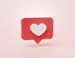 Heart shape or favorite social media notification icon in speech bubbles 3d cartoon banner website ui on pink background 3d rendering illustration photo