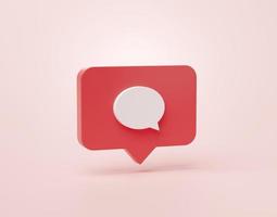 Comment or Message inbox shape social media notification icon in speech bubbles 3d cartoon banner website ui on pink background 3d rendering illustration photo