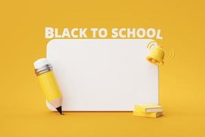 Black to school pencil and white mockup copy space blackboard cartoon banner background website 3d rendering photo