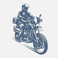 ilustración vectorial vintage de un hombre de gira montando una moto vector