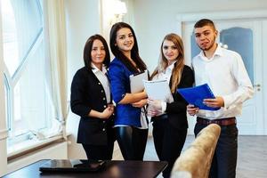 group of students looking happy and smiling photo