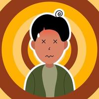 tired stressed dizzy man vector illustration flat design with circle pattern background