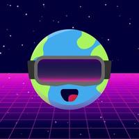 Illustration of cute earth using metaverse VR  glasses with futuristic gradient background vector