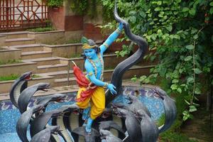 Shree Krishna with Kalia snake Indian Hindu God image photo