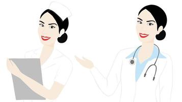 Beautiful smiling doctor and nurse woman vector illustration. Medical people concept background