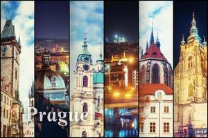 Creative collage view of the Prague architectural monuments with photo