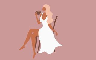 hermosa mujer bebiendo una taza de café ilustración vectorial vector