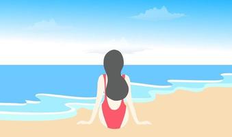 Woman sitting on summer beach vector illustration