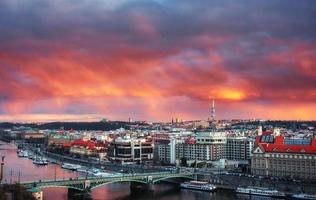Beautiful Panoramic View of Prague Bridges on River Vltava photo