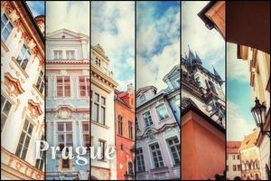 Creative collage view of the Prague architectural monuments with photo