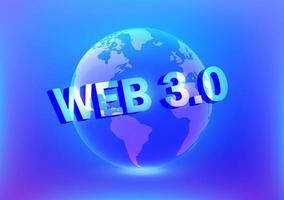 concepto web 3.0, tipografía web 3.0 sobre fondo azul, sitio web de nueva versión que utiliza tecnología blockchain, criptomoneda y arte nft. ilustración vectorial vector