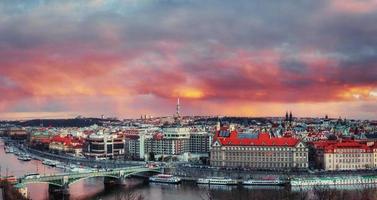 Beautiful Panoramic View of Prague Bridges photo