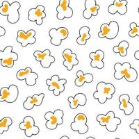 Seamless pattern with popcorn. Hand drawn pop corn with caramel for cinema. Vector illustration in doodle style on white background