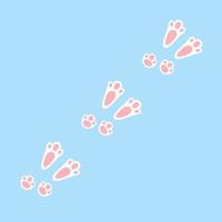 Rabbit or hare footprint trail. Easter bunny foot prints. Rabbit paw steps on snow. Hare steps track. Vector illustration isolated on blue background in flat style