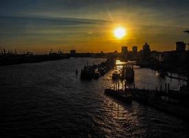 HDR View of the city of Hamburg at sunset photo