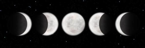 High resolution 3d render of phases of the moon. Quality Lunar Eclipse illustration. The best textured moon. Science astronomy, detailed lunar surface. Black background. photo