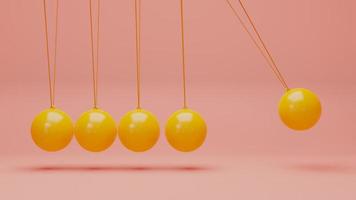 Newton cradle with balancing pendulum of silver metal balls . 3d render photo