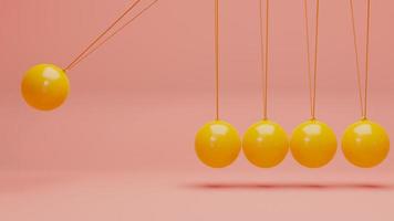 Newton cradle with balancing pendulum of silver metal balls . 3d render photo