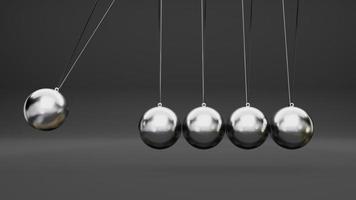 Newton cradle with balancing pendulum of silver metal balls . 3d render photo