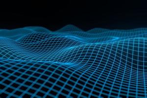 Abstract geometric background with digital landscape or waves . Montain wireframe hologram 3 D rendering photo