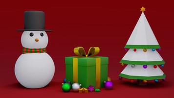 abstract christmas on full color background 3d rendering with many object christmas tree gift box snow man metallic gold ball,holiday christmas new year concept photo