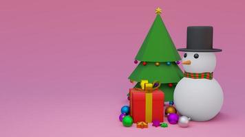abstract christmas on full color background 3d rendering with many object christmas tree gift box snow man metallic gold ball,holiday christmas new year concept photo