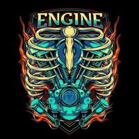 Twin engine skull flaming illustration vector